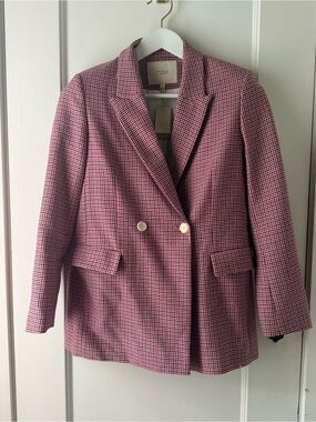 Maje Pink Houndstooth Double-Breasted Blazer